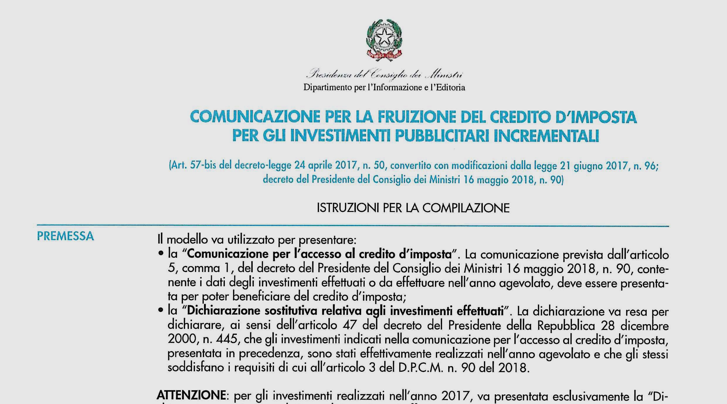 Circolare informativa. Credito di imposta pubblicità
